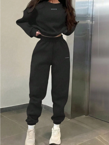 INAWLY طقم بلوزة وبنطال رياضي كاجوال للنساء بطبعات حرفية، موسم الخريف/الشتاء، 2 قطعة